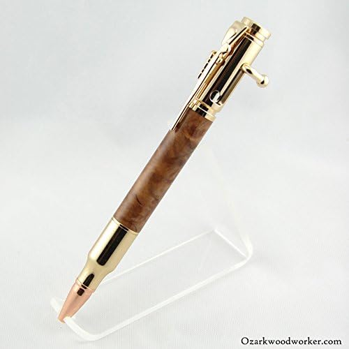 Hand Turned Red Mallee Wood 30 Caliber Bullet Bolt Action Ballpoint 24kt Gold Custom Handmade Pen