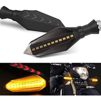 Evermotor Universal Motorcycle 3-wire LED Blinker 1 Pair with White DRL and Red Brake Light DRL White Front, Blade