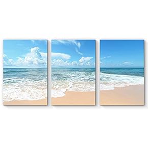 3 Piece Canvas Wall Art for Living Room Bedroom Home Artwork Paintings Romantic Beach Ready to Hang - 16"x24" x 3 Panels