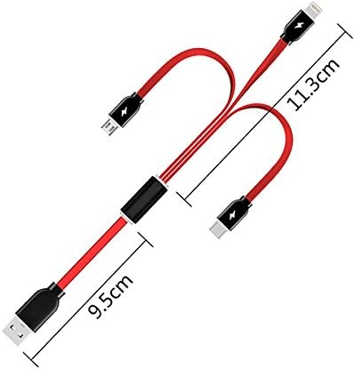Multi Charger Cable 3A, 3 in 1 Lightning + Micro USB + USB C Cord , Syncwire Charging Cable for iPhone X 8 7 Plus 6 5iPad iPod Android Samsung Nexus Nokia Sony &amp; More (Red, 9")