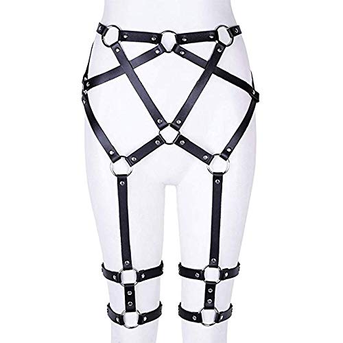 Women's Punk/Gothic Leather Look Leg Harness & Garter Belt - Adjustable  Waist & Thigh Straps Fetish Costume Accessory