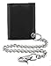 Mens Cowhide Leather Trucker Biker Trifold Steel Chain Wallet with Gift Box