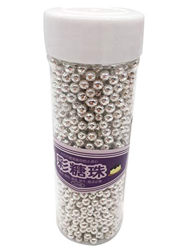 Gold Edible Candy Mini Pearls Cupcake Cake Toppers, Celebrations Candy Pearls Shaker Jar Wedding Shower Party Cake Food Decoration Supplies 4.6oz 4mm (Silver)