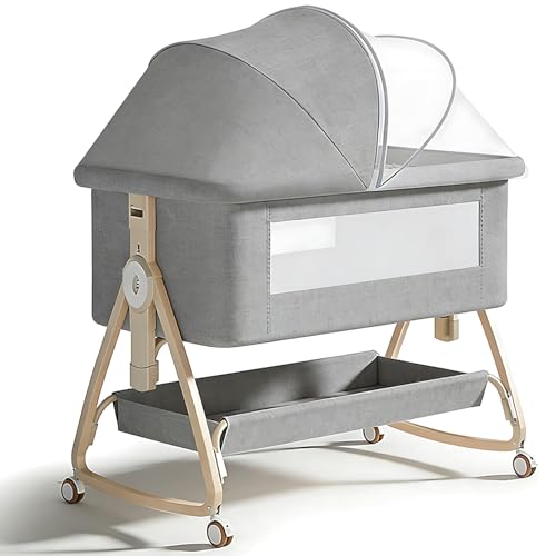 ALIYU Cuna Colecho para Bebe Portátil 4 en 1, Ajustable 6 Niveles, Incluye Mosquitera, Cesta Almacenamiento, Cambiador, Colchón y Ruedas Giratorias 360° Cuna de Viaje, Regalo para Bebe Recien Nacido