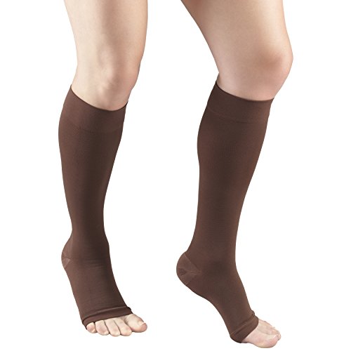 Truform 20-30 mmHg Compression Stocking for Men and Women, Knee High Length, Open Toe, Brown, X-Large