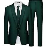 MAGE MALE Men's 3 Piece Suit Slim Fit One Button Business Wedding Formal Blazer Jacket Vest Pants Set Dark Green