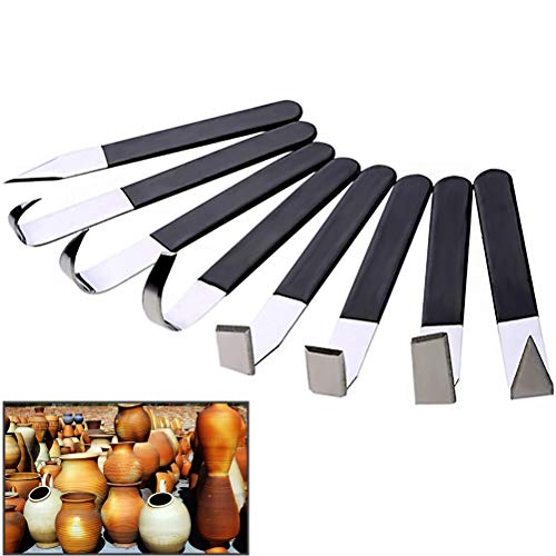 WOWOSS 8 Pack Pottery Carving Tools Set Stainless Steel Clay Sculpture Trimming Tools Storage in a Felt Bag for Carving, Shaping, Clay Sculpture, Modeling