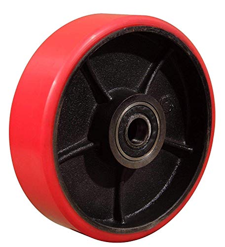 DAZONE Pallet Jack Replacement Steer Wheels 7" x 2" with Bearings ID 20mm Poly Tread Red (2 pcs)