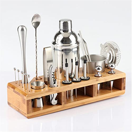 HXIYANG Cocktail Making Set, Cocktail Shaker Set Edelstahl Bar Werkzeugset Barkeeper Kit Schlanker Bambusständer Premium… – Bild 2