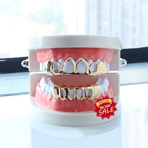 TSANLY Gold Grillz Teeth New Custom Fit Gift Teeth Grills Best Gift for Son 14k Gold Grillz