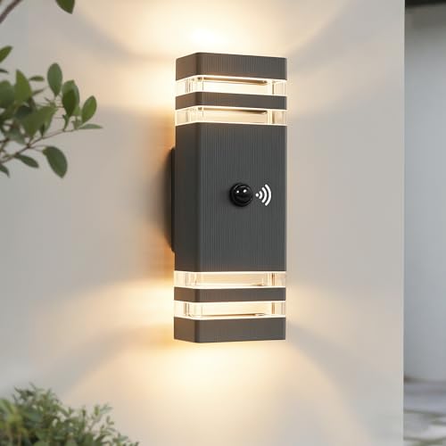 JNR Outdoor Lamp with Motion Sensor, GU10 LED Outdoor Lamp, Anthracite Grey | Outdoor light with PIR motion sensor, IP54 waterproof 230 V aluminium outdoor lamp, 2 x 5 W GU10 3000 K LED bulb