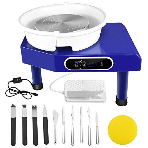 SEAAN Electric Pottery Wheel Machine 25CM Pottery Throwing Ceramic Machine LCD Touch Ceramic DIY Clay Tool for Ceramic Work Art Clay with 10 Pcs Clay Sculpting Tools, Foot Pedal (Blue-LCD/Foot Pedal) - Thumbnail 7