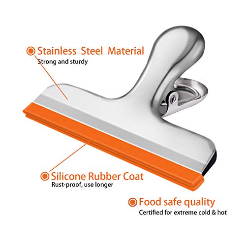 10 Pack Stainless Steel Chip Bag Clips Covered with Silicone - NO SHARP EDGES - 5 Different Colors Perfect for Grip Food Bags and Chip Bags 3 Inches Wide, Air Tight Seal