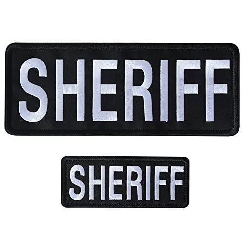 Sheriff Embroidered Patches Hook and Loop, Durable Fabric Police Patch for Officer Guard Uniforms Vest, Jacket, Carrier, Hat, One Small and One Large Black