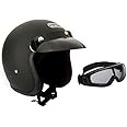 MMG Helmets Open Face Pilot Style Integrated Flip Up Visor DOT - Model 28 (Flat Black, Large)