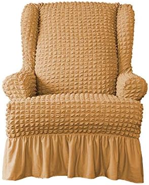 Amazon Com Skyfiree 1 Piece Stretch Easy Fitted Wingback Chair Cover Seersucker Armchair Cover With Skirt High Elastic Wing Chair Slipcover Furniture Cover Mango Home Kitchen