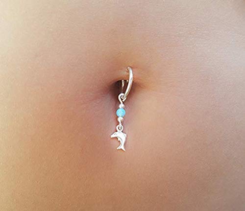 Bauchnabelpiercing Opal Delphin bauchnabel ring Silber Navel Hoop Bauchschmuck Delphin Meer Körperschmuck
