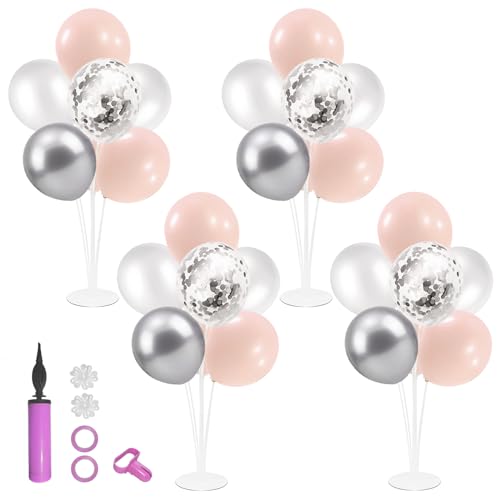 ZJDHPTY Pink and Silver Balloon Stand Centerpiece Table Decorations for Baby Shower Wedding Engagement Bridal Shower Anniversary Mother's Day Birthday Party Decorations(Pink silver set4)