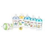 Nuby Natural Touch 6 Pack 9 Ounce Infant Bottles with Bonus Comfort Pacifier - Girls Set with Pink Whale Pacifier