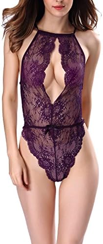 Vealove Women’s Sexy Lace Teddy High Neck Halter Lingerie Babydoll Bodysuit