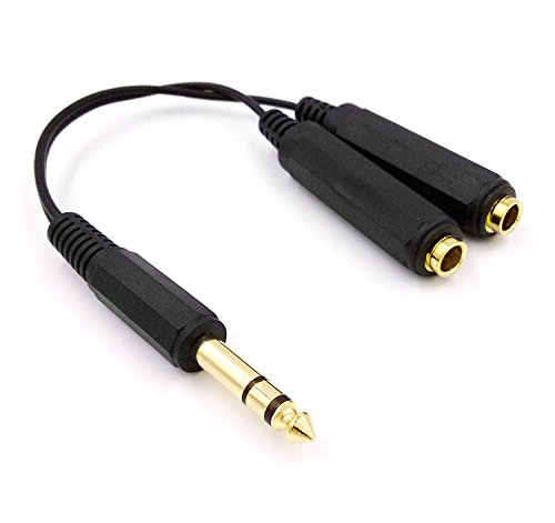 Duttek Golden Plated 6.35mm 1/4 inch Mono TRS Male to 2 Dual 1/4 Inch Mono TS Female Y Splitter Cable 20cm/8inch (635M-2FMTS)