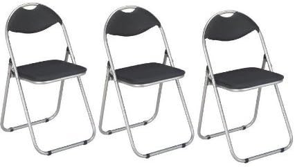 Black And Silver Steel Folding Foldable Kitchen & Dining Tables Chairs x 3