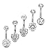 THUNARAZ 5pcs Stainless Steel Belly Button Ring for Women Crystal CZ Ball Screw Navel Bars 5 White