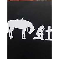 Chase Grace Studio Cowgirl Praying Cross Horse Christian Vinyl Decal Sticker|WHITE|Cars Trucks SUV Laptops Tool Box Wall Art|7" X 3"|CGS278