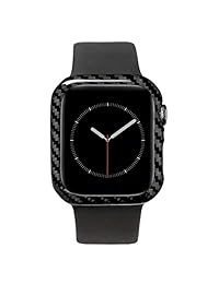 MONOCARBON   Funda de fibra de carbono para Apple Watch Series 4, 1.732 in, marco de protección para iWatch con patrón de fibra de carbono sarga, peso 0.02 oz, grosor 0.024 in, acabado brillante