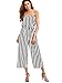 OUMAL Women Strapless Jumpsuits Off Shoulder Cute Striped Wide Leg Backless Summer Jumpsuits Black-White