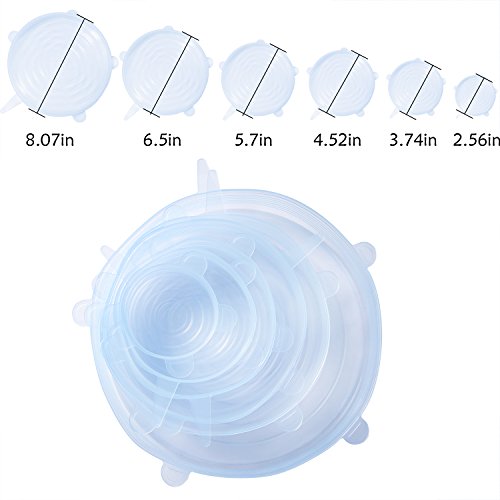 Silicone Stretch Lids BPA Free Silicon Lids Overs Food Saver Covers Various Sizes for Keeping Food Fresh, Bowls, Bottles,Pots Cans, Cups,Mugs, Platters, Dishes,Jars, Oven, Microwave etc(Blue-6 Pack)