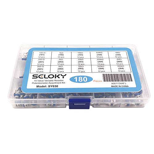 Seloky 180 Pcs 15 Value 100 ohm- 2M ohm Trimpot Variable Resistor 6mm Potentiometer Assortment Kit - Thumbnail 6
