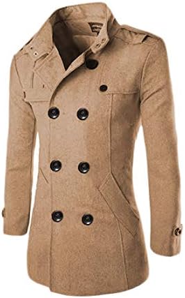 Mens Double Breasted Pea Coat Long Jacket Slim Fit Long Sleeve Casual Lightweight Jacket Parka Trench Coats Blazer Outerwear