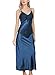 4Ping Women's Spring and Summer Imitation Silk Pajamas Long Paragraph Split Sexy Sling Sleep Dress Blue XL