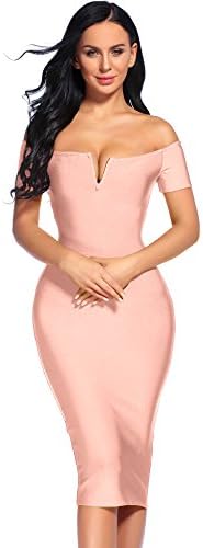 iFashion Women's Rayon Off Shoulder Bodycon Bandage Dress Knee Length pink XS