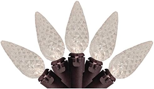 By BriteStar Set of 200 Faceted Warm White LED C6 Christmas Lights - Brown Wire