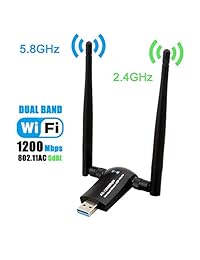 Adaptador WiFi USB inalámbrico, techkey 1200 Mbps doble correa 2.4 GHz 300Mbps 5 GHz 867mbps alta ganancia dual 5dBi Antenas Red, WIFI, USB 3.0 para computadora portátil con Windows 10 8 7 XP, Mac OS X, Linux, Raspbian