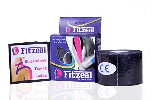 Fitzeal Kinesiology Tapes for Athletic Sports and Physiotherapy, with Physical Kinesio Taping Guide Adhesive kt tape for Shoulder, Knee, Elbow, Waterproof Muscle Injury K Tape (Stunning Black)