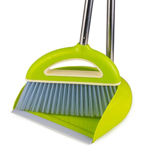 Jingyuan Broom Dustpan Set Extra Long 38 inches 49 inches Handle-Broom and Dustpan Upright,Lies Tightly On Floor-Commercial Broom Set for Home, Lobby, Shop, Garage,Schools,Churches,Hotel,Bars