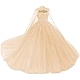 PFTFB Women's Puffy Tulle Quinceanera Dresses with Cape Lace Sequins Prom Dresses Sweetheart Beaded Ball Gown for Sweet 15 16
