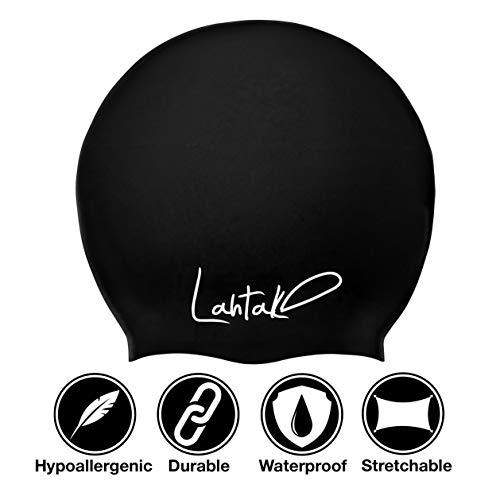 Swim Caps for Long Hair Kids - Swimming Cap for Girls Boys Kids Teens with Long Curly Hair Braids Dreadlocks - 100% Silicone Hypoallergenic Waterproof Swim Hat (Black, Medium)
