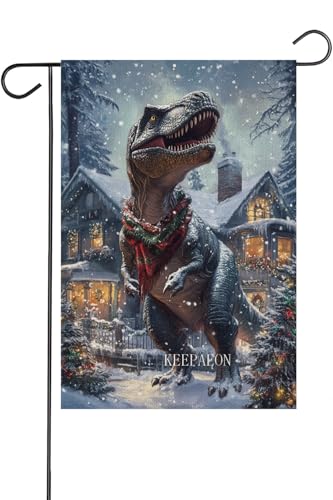 KEEPAEON Winter Tyrannosaurus Rex Garden Flag, Double Sided Christmas Garden Flag 12x18, Tyrannosaurus Rex Holiday Winter Flags for Outside, Funny Welcome Garden Flag (9865) at Amazon