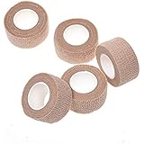 Self Adherent Wrap Tape Medical Cohesive Bandages Flexible Stretch Athletic Strong Elastic First Aid Tape for Sports Sprain Swelling and Soreness on Wrist and Ankle 5 Pack 1 Inchx5Yards.(Beige)
