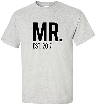 Mad2Order "Mr. Est. 2017" Men's Crew T-Shirt Groom Gift Lightweight (Medium Stone)