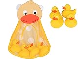 Perfect Gift Momma Duck Gift Set Includes 4 Adorable Safe Rubber Duck Set PLUS Bath Toy Organizer Top Baby Gift for Baby Boys & Girls to keep Bath Toys Dry & Mold Free
