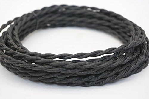 10 Feet Black Twisted Rayon Cloth Covered Electric Lamp Cord, Vintage Cloth Cord with Twisted Antique reproduction design, Industrial Wire 18/2 - 18 Gauge 2 wire with copper strand conductor UL listed