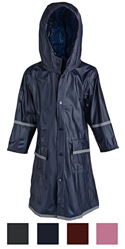 Big Girls Kids Waterproof Full Length Long Hooded Raincoat Jacket for Children - Blue (X-Large)