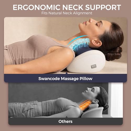 swancode Upgraded Deep Tissue Neck Massager Pillow with Heat, Shiatsu Kneading Neck & Shoulder Massager for Pain Relief, Cordless Portable Massage Pillow for Home Office & Car, Grey & Blue
