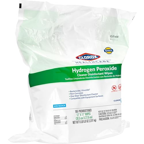 CLOROX HEALTHCARE HYDROGEN PEROXIDE CLEANER DISINFECTANT WIPES, 12″ X 11″, REFILL FOR BUCKET, 185 COUNT (PACKAGE MAY VARY)
