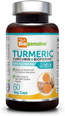 Organic Turmeric Curcumin 1000 mg 60 Vcaps with BioPerine - Powerful Anti-Inflammatory | Joint Health | Antioxidant Support | Immune Boost